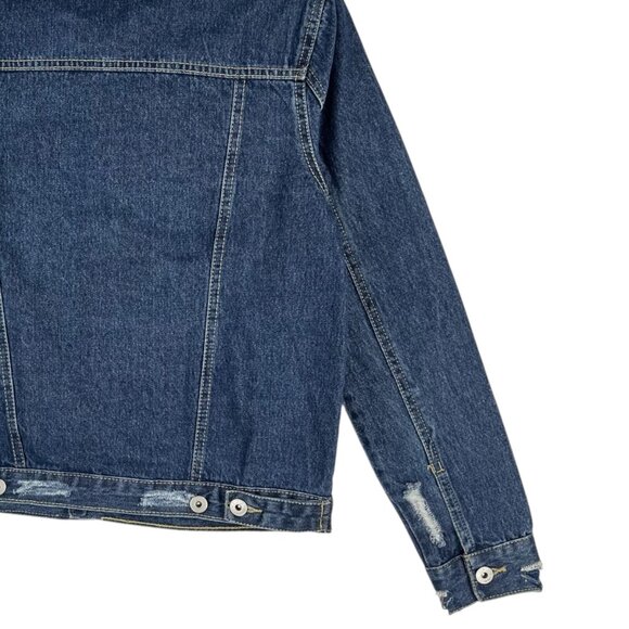 New Look Women's Distressed Blue Denim Jacket Size M Button-Down Cotton NWT - Picture 6 of 10